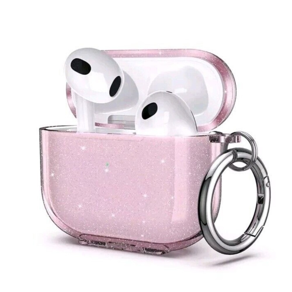 Case Compatible With Apple AirPods 3 Shockproof Pink Glitter Silicone Case